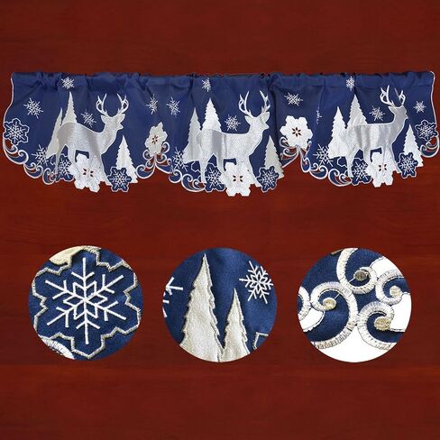 Simhomsen Embroidered Reindeer Kitchen Window Curtain Valance W 57 × L 14 Inches, Christmas Holidays Decorations (Reindeer Navy Blue) in Kuwait