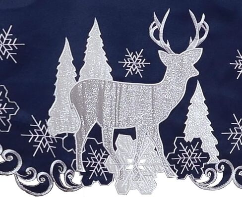 Simhomsen Embroidered Reindeer Kitchen Window Curtain Valance W 57 × L 14 Inches, Christmas Holidays Decorations (Reindeer Navy Blue) in Kuwait