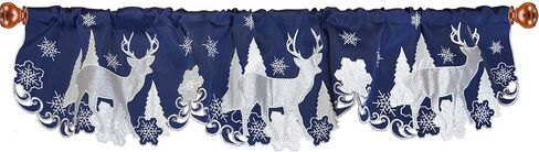 Simhomsen Embroidered Reindeer Kitchen Window Curtain Valance W 57 × L 14 Inches, Christmas Holidays Decorations (Reindeer Navy Blue) in Kuwait