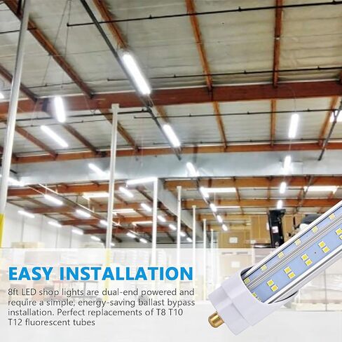 (10 عبوات)، لمبات LED 8 أقدام، 120 وات 19000 لومن 6000 كلفن أبيض بارد، فائق السطوع، مصابيح أنبوبية T8 T10 T12 LED، مصباح أنبوبي LED على شكل حرف V 8FT 270 زاوية، مصابيح LED أحادية الدبوس FA8، غطاء شفاف in Saudi Arabia