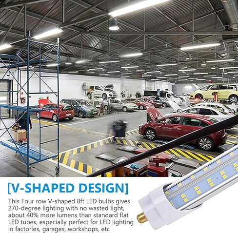 (10 عبوات)، لمبات LED 8 أقدام، 120 وات 19000 لومن 6000 كلفن أبيض بارد، فائق السطوع، مصابيح أنبوبية T8 T10 T12 LED، مصباح أنبوبي LED على شكل حرف V 8FT 270 زاوية، مصابيح LED أحادية الدبوس FA8، غطاء شفاف in Saudi Arabia