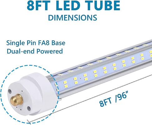 (10 عبوات)، لمبات LED 8 أقدام، 120 وات 19000 لومن 6000 كلفن أبيض بارد، فائق السطوع، مصابيح أنبوبية T8 T10 T12 LED، مصباح أنبوبي LED على شكل حرف V 8FT 270 زاوية، مصابيح LED أحادية الدبوس FA8، غطاء شفاف in Saudi Arabia