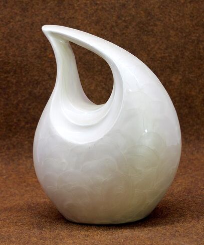 eSplanade Metal Cremation Urn Memorial Jar Pot Container | Full Size Carved Urn for Ashes Funeral Burial | Teardrop Urns | White - 10" Inches (White) in Saudi Arabia