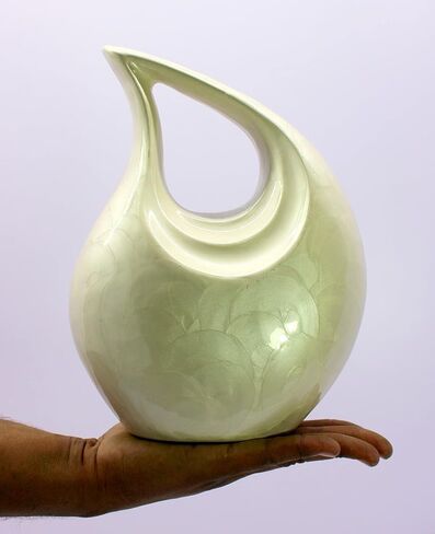 eSplanade Metal Cremation Urn Memorial Jar Pot Container | Full Size Carved Urn for Ashes Funeral Burial | Teardrop Urns | White - 10" Inches (White) in Saudi Arabia