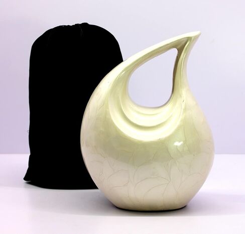 eSplanade Metal Cremation Urn Memorial Jar Pot Container | Full Size Carved Urn for Ashes Funeral Burial | Teardrop Urns | White - 10" Inches (White) in Saudi Arabia