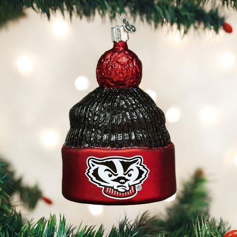 Old World Christmas University of Wisconsin Badgers Glass Blown Ornaments for Christmas Tree Beanie in Saudi Arabia