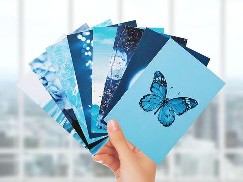 مجموعة ملصقات حائط زرقاء صور جمالية، ملصقات فنية جدارية لغرفة الفتيات المراهقات أو ديكور غرفة النوم، ملصقات صور بوهو، ديكور جداري جمالي، 50 مجموعة 4x6 بوصة (أزرق) in Kuwait