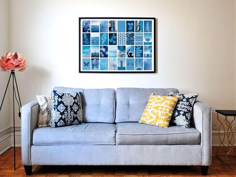 مجموعة ملصقات حائط زرقاء صور جمالية، ملصقات فنية جدارية لغرفة الفتيات المراهقات أو ديكور غرفة النوم، ملصقات صور بوهو، ديكور جداري جمالي، 50 مجموعة 4x6 بوصة (أزرق) in Kuwait