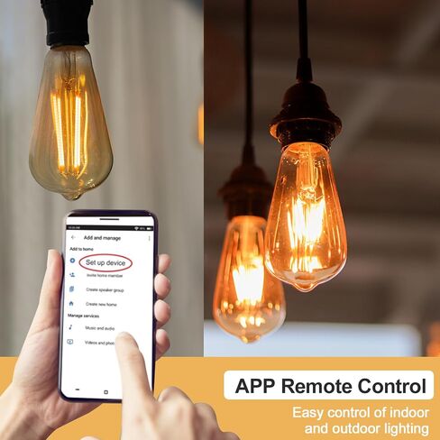 Smart LED Filament Bulb, Smart Light Bulbs Bluetooth and WiFi Vintage Filament Light Bulb Work with Alexa & Google Home, ST19 Smart Edison Bulb 2100k 60 Watt Equivalent, No Hub Required, 4 Pack in Saudi Arabia