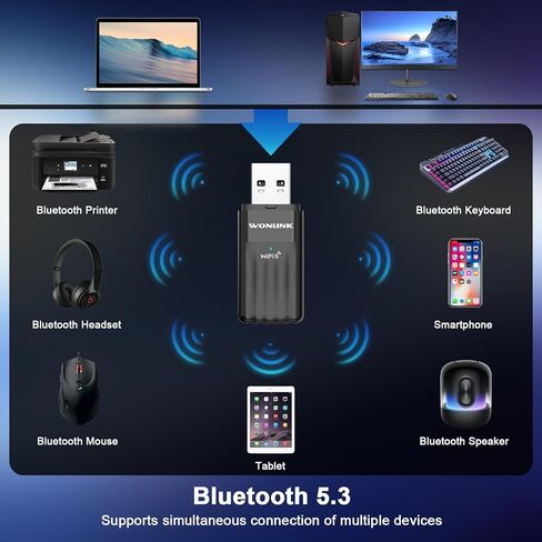 محول واي فاي USB من WONLILNK للكمبيوتر الشخصي، جهاز إرسال واستقبال شبكة لاسلكية ثنائي النطاق 2.4G/5G بسرعة 650 ميجابت في الثانية واي فاي دونجل لأجهزة الكمبيوتر المحمول المكتبية، حجم السفر، يدعم Windows XP/7/8/8.1/10/11 in Saudi Arabia