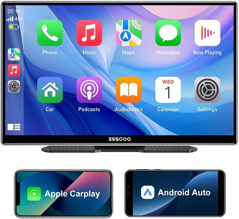 A-pple Carplay & Android Auto, 9 Inches Carplay Screen for Car with Light-Sensitive, Siri & G-oogle Assistant Voice Control, Mirror Link, Bluetooth,Suitable for Various Models in Saudi Arabia