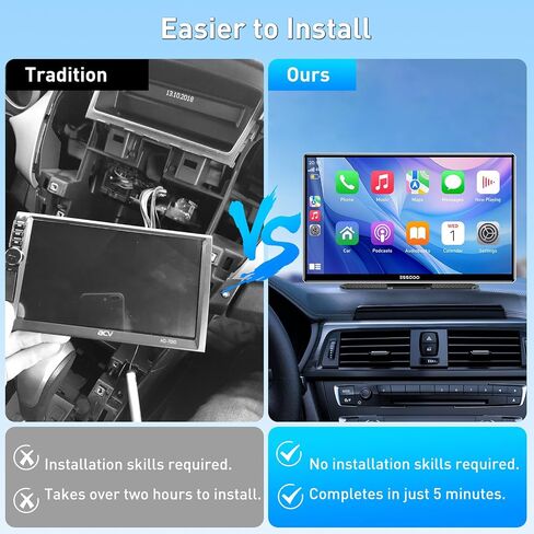 A-pple Carplay & Android Auto, 9 Inches Carplay Screen for Car with Light-Sensitive, Siri & G-oogle Assistant Voice Control, Mirror Link, Bluetooth,Suitable for Various Models in Saudi Arabia