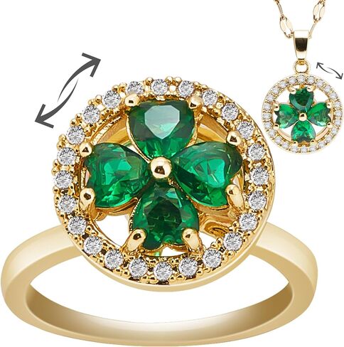Fidget Necklace Anxiety Fidget Rings for Women, Four-Leaf Clover Worry Rings for Anxiety, Stainless Steel Fidget Spinner Rings for Women, Fidget Rings for Anxiety with Zirconia Stones in Saudi Arabia
