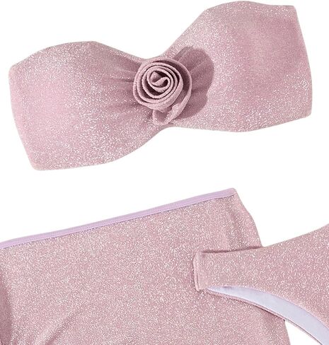 MakeMeChic Women's 3 Piece Swimsuit 3D Flower Sleeveless Bandeau Wireless Cheeky Bikini Sets with Swim Skirt in Saudi Arabia