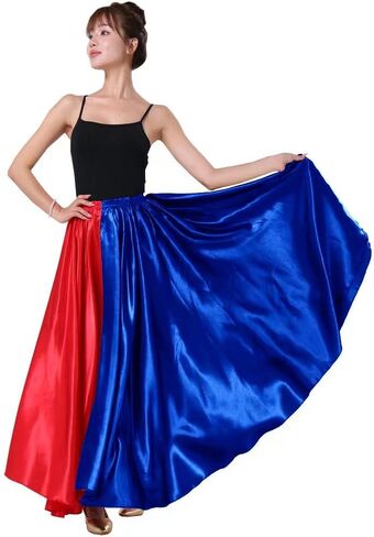 Multicolored Folkloric Mexican Flamenco Umbrella Long Dance Skirts for Women, Two Toned Opaque, One Size, 38" Length in Saudi Arabia