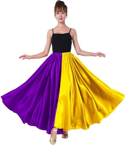 Multicolored Folkloric Mexican Flamenco Umbrella Long Dance Skirts for Women, Two Toned Opaque, One Size, 38" Length in Saudi Arabia