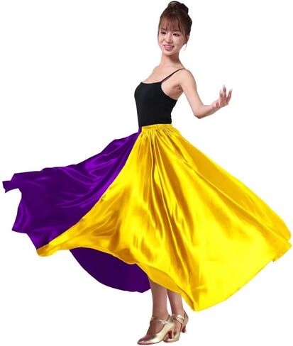 Multicolored Folkloric Mexican Flamenco Umbrella Long Dance Skirts for Women, Two Toned Opaque, One Size, 38" Length in Saudi Arabia