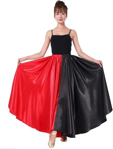 Multicolored Folkloric Mexican Flamenco Umbrella Long Dance Skirts for Women, Two Toned Opaque, One Size, 38" Length in Saudi Arabia