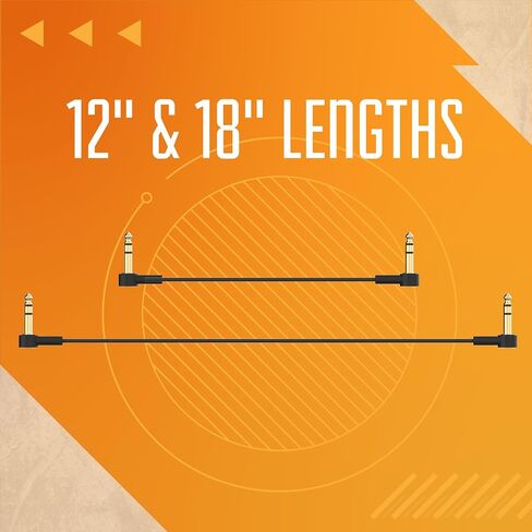 Rock Stock 1/4" Stereo TRS Flat Patch Cables - 36" Ultra-Thin, Right Angle, Low Profile, Gold Plated, Braided Shielding - Maximize Pedalboard Space, Eliminate Noise, Connect Guitar Effects Pedals in Kuwait