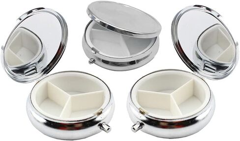 3 Pcs Round Metal Pill Case Portable Silver Medicine Holder Three Compartments Pill Box Locking Pill Containers for Purse in Saudi Arabia