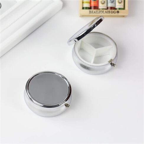 3 Pcs Round Metal Pill Case Portable Silver Medicine Holder Three Compartments Pill Box Locking Pill Containers for Purse in Saudi Arabia