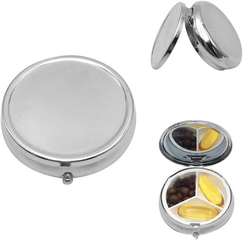 3 Pcs Round Metal Pill Case Portable Silver Medicine Holder Three Compartments Pill Box Locking Pill Containers for Purse in Saudi Arabia