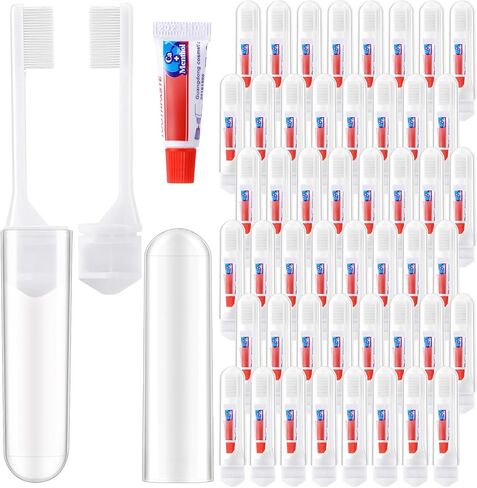 50 مجموعة من فرش الأسنان المخصصة للسفر، فرشاة أسنان قابلة للطي ملفوفة بشكل فردي، فرشاة أسنان ومعجون أسنان مع علبة فرشاة أسنان، شعر ناعم من فحم الخيزران للبالغين، التنزه سيرًا على الأقدام والتخييم في الأعمال in Kuwait