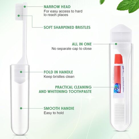 50 مجموعة من فرش الأسنان المخصصة للسفر، فرشاة أسنان قابلة للطي ملفوفة بشكل فردي، فرشاة أسنان ومعجون أسنان مع علبة فرشاة أسنان، شعر ناعم من فحم الخيزران للبالغين، التنزه سيرًا على الأقدام والتخييم في الأعمال in Kuwait