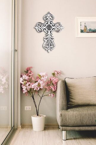 Ardour Antique Silver and Black Wall Cross for Home Decor.Metal Hanging Decorative Crosses Wall Decor - 6.2 x 8.6 Inches in Saudi Arabia