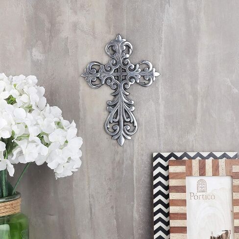 Ardour Antique Silver and Black Wall Cross for Home Decor.Metal Hanging Decorative Crosses Wall Decor - 6.2 x 8.6 Inches in Saudi Arabia