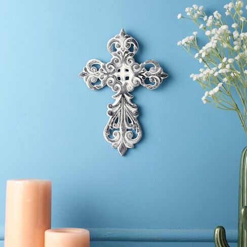 Ardour Antique Silver and Black Wall Cross for Home Decor.Metal Hanging Decorative Crosses Wall Decor - 6.2 x 8.6 Inches in Saudi Arabia