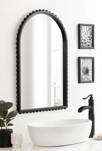 Kate and Laurel Beadbrook Modern Beaded Arched Mirror, 20 x 30, Black, Transitional Arch Wall Mirror for Use as Bathroom Mirror or Entryway Mirror Decor in Saudi Arabia