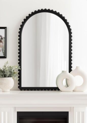 Kate and Laurel Beadbrook Modern Beaded Arched Mirror, 20 x 30, Black, Transitional Arch Wall Mirror for Use as Bathroom Mirror or Entryway Mirror Decor in Saudi Arabia