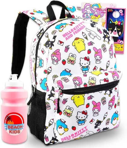 حقيبة ظهر Sanrio تتميز بـ Tuxedo Sam وMy Melody وBadtz-Maru - حزمة مع حقيبة ظهر مدرسية بيضاء من Sanrio مقاس 16 بوصة بالإضافة إلى زجاجة مياه ووشم والمزيد | حقيبة مدرسية Hello Kitty and Friends in Saudi Arabia