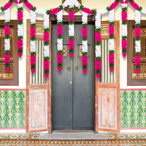 5 Pcs Diwali Decorations 30 Inch Artificial Jasmine Garlands Toran Bandhanwar with Lotus Buds Traditional Indian Hanging Decoration for Puja Diwali Wedding Housewarming in Kuwait