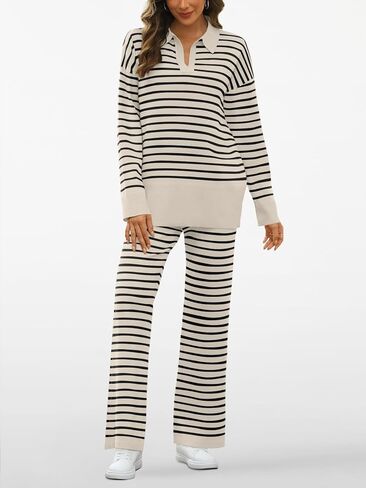 LILLUSORY 2 قطعة الخريف Outfis مجموعات للنساء مخطط صالة مجموعات Sweatsuits المتسكعون المتضخم سترة مجموعة الملابس الأزياء in Kuwait