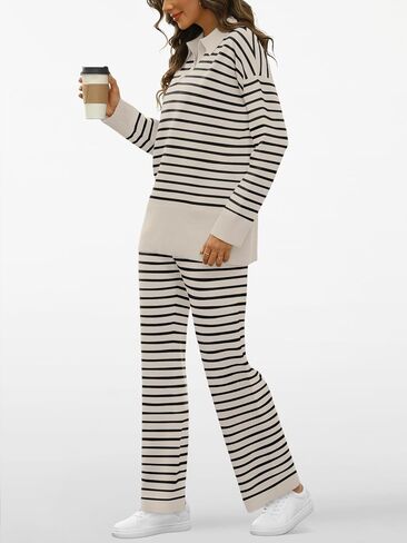 LILLUSORY 2 قطعة الخريف Outfis مجموعات للنساء مخطط صالة مجموعات Sweatsuits المتسكعون المتضخم سترة مجموعة الملابس الأزياء in Kuwait