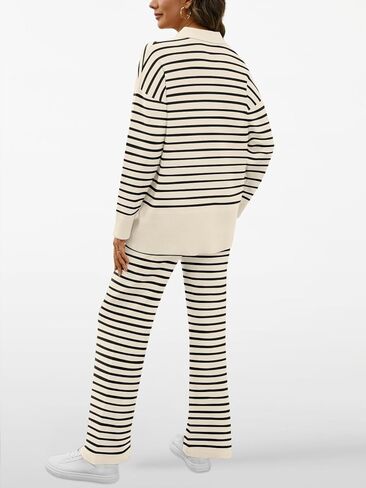 LILLUSORY 2 قطعة الخريف Outfis مجموعات للنساء مخطط صالة مجموعات Sweatsuits المتسكعون المتضخم سترة مجموعة الملابس الأزياء in Kuwait