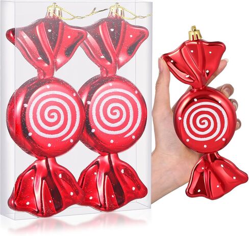 Aoriher 2 Pcs 7.6" Large Christmas Candy Ornaments Hanging Glitter Candy Cane Ornaments Large Christmas Tree Candy Peppermint Ornaments with Golden Ropes for Xmas Party Home Decorations(Red) in Saudi Arabia