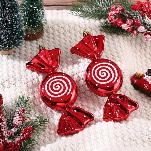Aoriher 2 Pcs 7.6" Large Christmas Candy Ornaments Hanging Glitter Candy Cane Ornaments Large Christmas Tree Candy Peppermint Ornaments with Golden Ropes for Xmas Party Home Decorations(Red) in Saudi Arabia