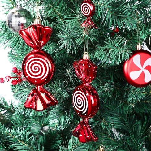 Aoriher 2 Pcs 7.6" Large Christmas Candy Ornaments Hanging Glitter Candy Cane Ornaments Large Christmas Tree Candy Peppermint Ornaments with Golden Ropes for Xmas Party Home Decorations(Red) in Saudi Arabia