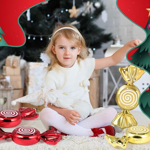 Aoriher 2 Pcs 7.6" Large Christmas Candy Ornaments Hanging Glitter Candy Cane Ornaments Large Christmas Tree Candy Peppermint Ornaments with Golden Ropes for Xmas Party Home Decorations(Red) in Saudi Arabia