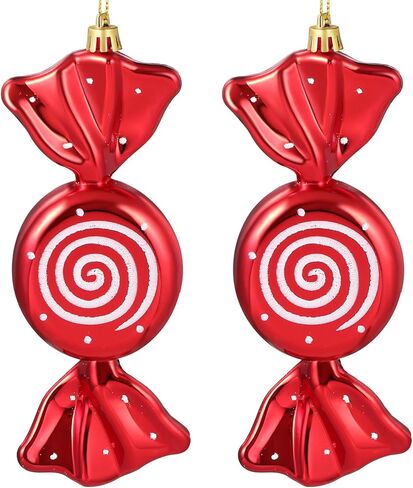 Aoriher 2 Pcs 7.6" Large Christmas Candy Ornaments Hanging Glitter Candy Cane Ornaments Large Christmas Tree Candy Peppermint Ornaments with Golden Ropes for Xmas Party Home Decorations(Red) in Saudi Arabia