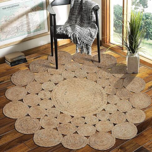 Round Jute Rug Beige Hand Woven Farmhouse Area Rug for Living Natural Carpet for Indoor & Outdoor-24 Inch (2 Ft) in Saudi Arabia