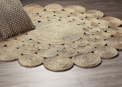 Round Jute Rug Beige Hand Woven Farmhouse Area Rug for Living Natural Carpet for Indoor & Outdoor-24 Inch (2 Ft) in Saudi Arabia