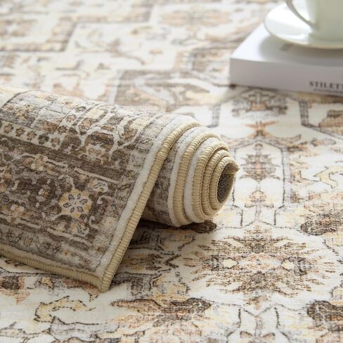jinchan Area Rug 2x3 Vintage Entryway Rug Washable Boho Indoor Doormat Floral Small Rug Non Slip Retro Accent Soft Rug Tribal Distressed Carpet for Kitchen Bathroom Bedroom Taupe in Saudi Arabia