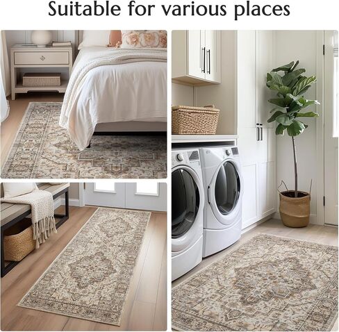 jinchan Area Rug 2x3 Vintage Entryway Rug Washable Boho Indoor Doormat Floral Small Rug Non Slip Retro Accent Soft Rug Tribal Distressed Carpet for Kitchen Bathroom Bedroom Taupe in Saudi Arabia