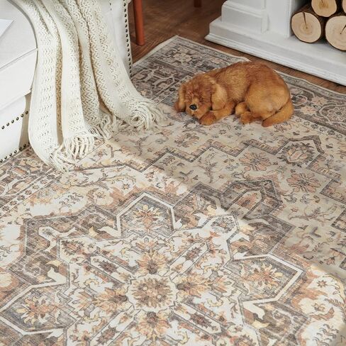 jinchan Area Rug 2x3 Vintage Entryway Rug Washable Boho Indoor Doormat Floral Small Rug Non Slip Retro Accent Soft Rug Tribal Distressed Carpet for Kitchen Bathroom Bedroom Taupe in Saudi Arabia