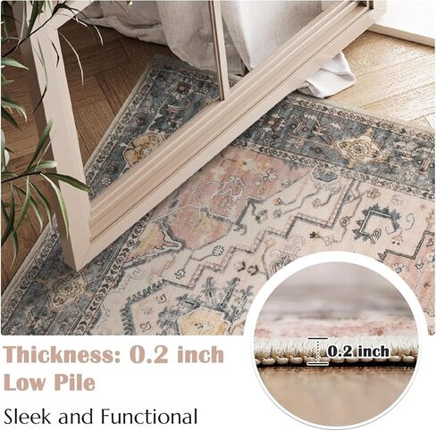 سجادة منطقة جينشان 2 × 3 سجادة مدخل عتيقة قابلة للغسل ممسحة داخلية بوهو سجادة صغيرة زهرية غير قابلة للانزلاق سجادة ناعمة سجادة قبلية متعثرة للمطبخ والحمام وغرفة النوم رمادي داكن in Kuwait