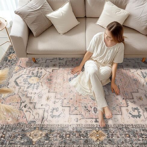 سجادة منطقة جينشان 2 × 3 سجادة مدخل عتيقة قابلة للغسل ممسحة داخلية بوهو سجادة صغيرة زهرية غير قابلة للانزلاق سجادة ناعمة سجادة قبلية متعثرة للمطبخ والحمام وغرفة النوم رمادي داكن in Kuwait